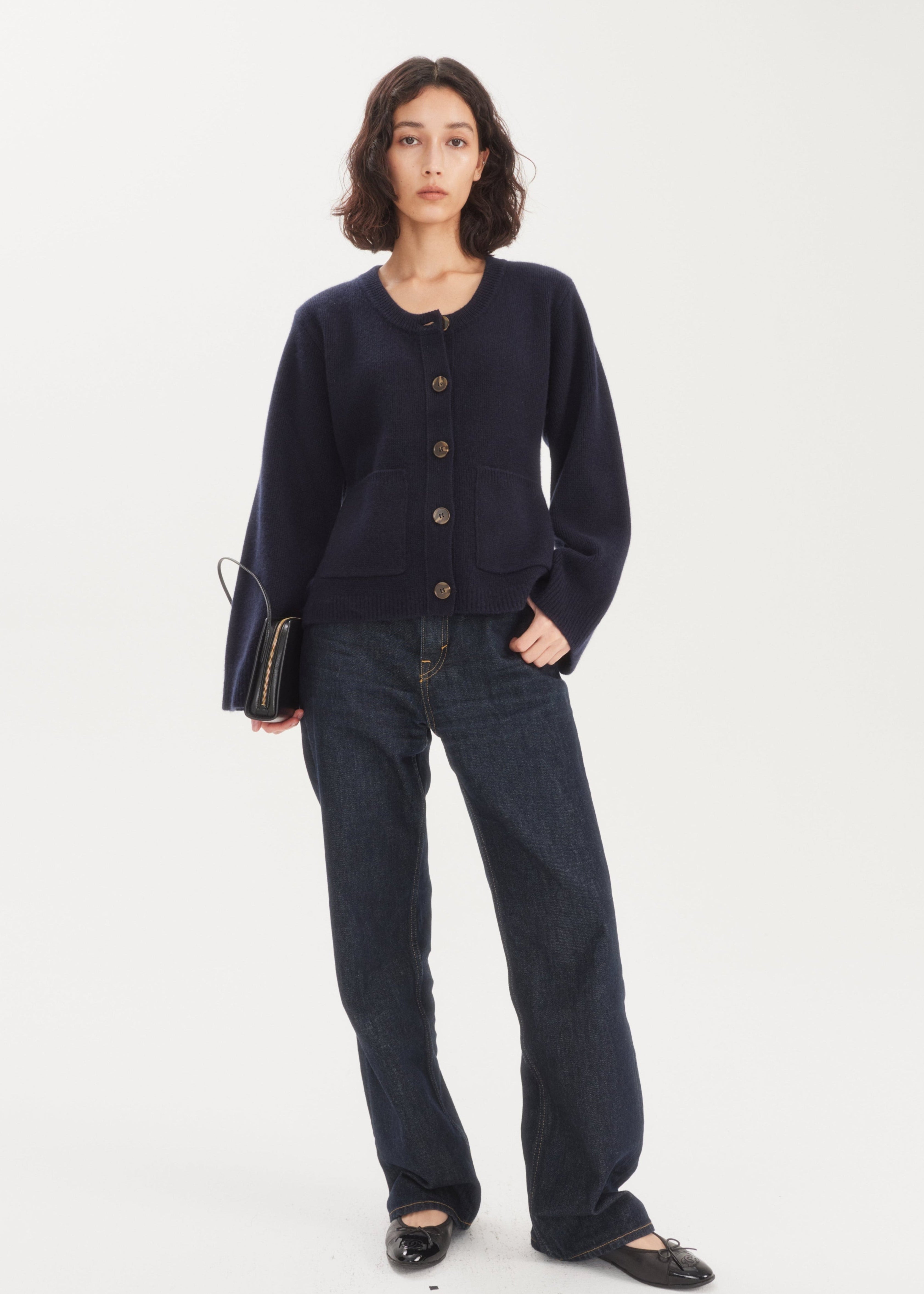 Elaine cashmere cardigan navy structured fit